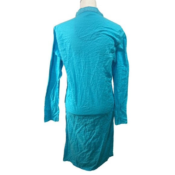 Kaftan Dress Women XL blue Button indian straight kurta kurti tunic mock neck - Picture 2 of 8